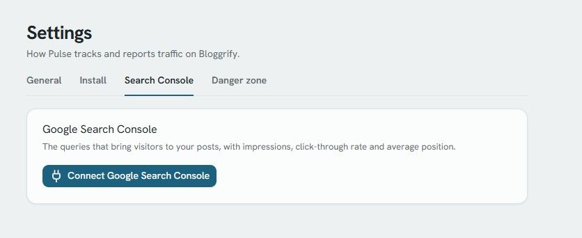 Search Console settings tab